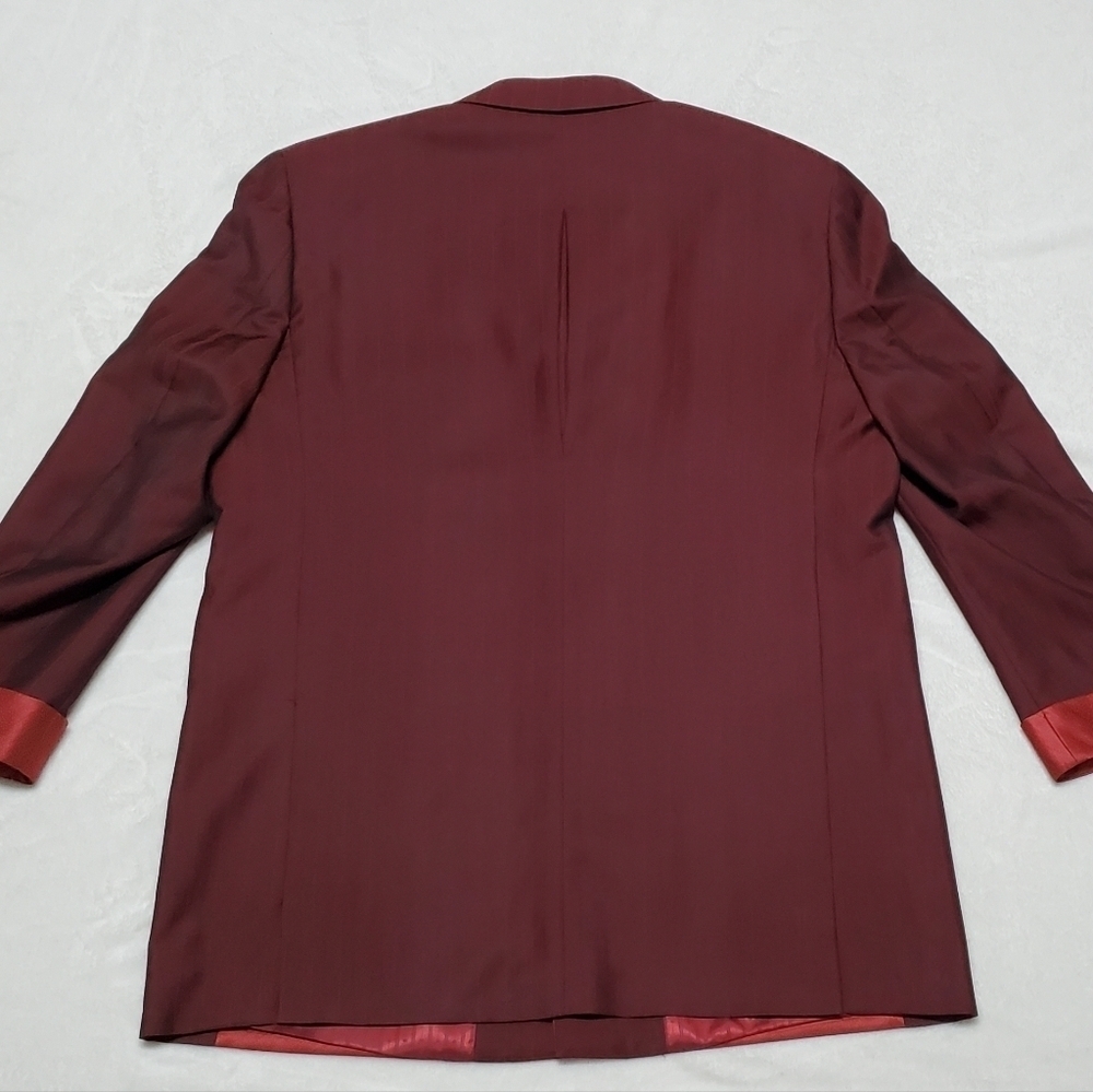 PALLINI Deep Red Satin Striped Three-Piece Suit Jacket Vest Pants Regular Fit - Picture 6 of 16